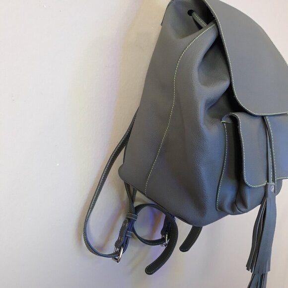 Green Leather Contrast Stitching Backpack Made in Romania Boho Utility - Picture 6 of 13